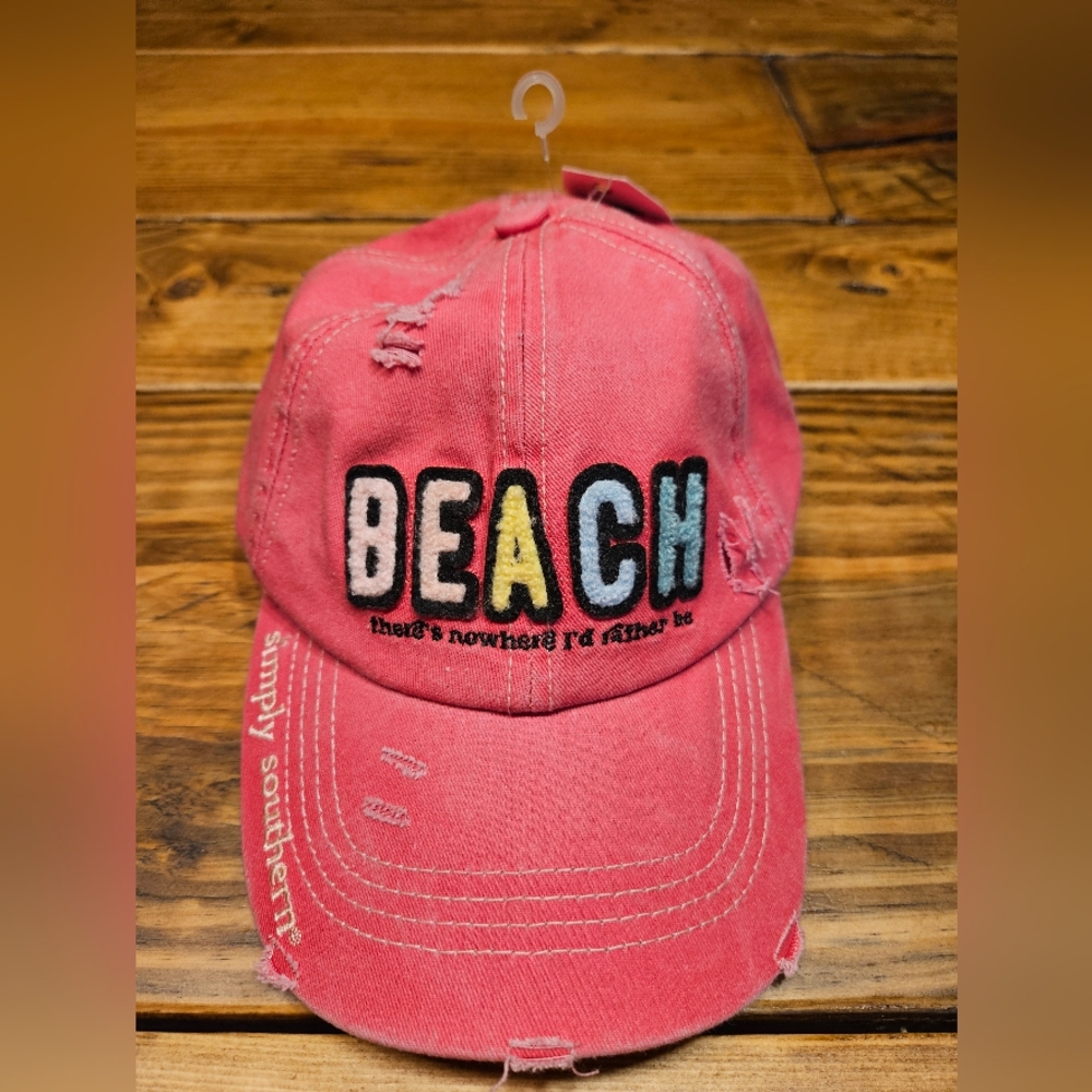 Simply Southern Pink Beach Cap with Embroidered Letters One Size